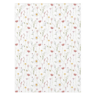 Dusty Pink Watercolor Wildflower Tablecloth