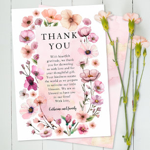 Dusty Pink Watercolor Wildflower Thank You Card