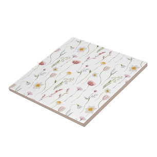 Dusty Pink Watercolor Wildflower Tile