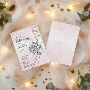 Dusty Pink Watercolor with Bride Invitation