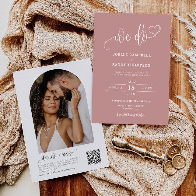 Dusty Pink We Do Boho Wedding QR Code Arch Photo  Invitation (Creator Uploaded)