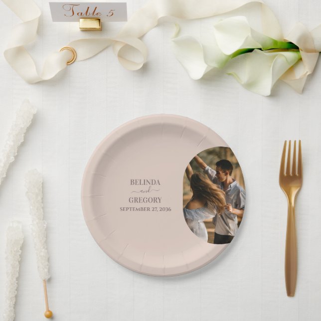 Dusty Pink We Do Minimalist Photo Wedding  Paper Plate (Wedding)