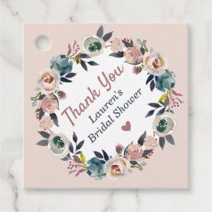 Dusty Pink Wedding Bridal Shower Floral Thank You Favour Tags