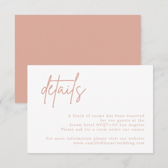 Dusty Pink Wedding Details card (Front/Back)