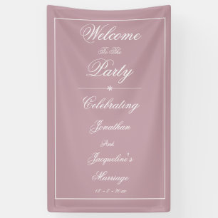 Dusty Pink Wedding Elegant White Script Welcome Banner
