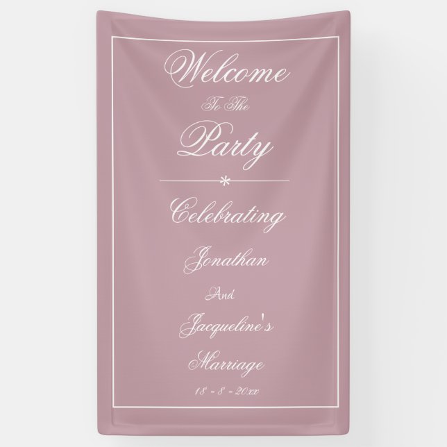 Dusty Pink Wedding Elegant White Script Welcome Banner (Vertical)