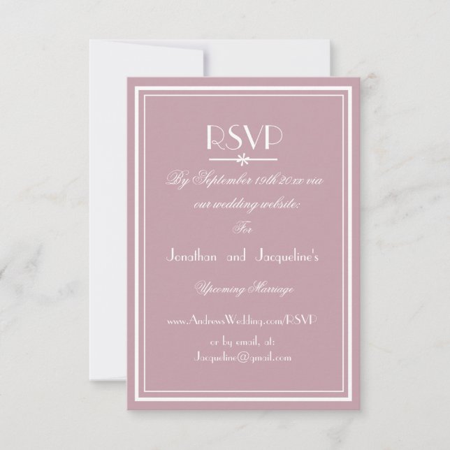 Dusty Pink Wedding Elegant White Script WS RSVP Card (Front)