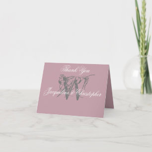Dusty Pink Wedding Grey Monogram Blank Folded Thank You Card