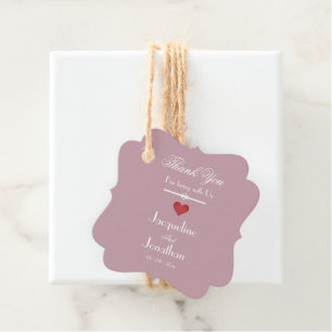Dusty Pink Wedding Red Heart White Font Thank You Favour Tags