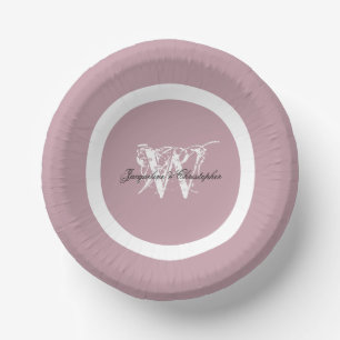 Dusty Pink Wedding White Monogram Black Names Paper Plate