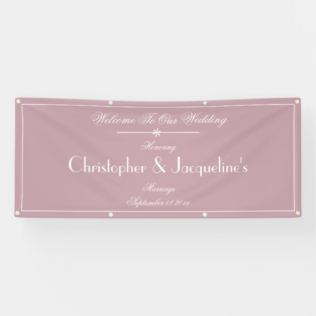 Dusty Pink Wedding White Script Outdoor Welcome Banner (Horizontal)