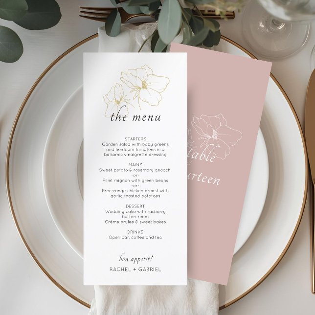 Dusty Pink & White | Chic Floral Wedding  Menu (Creator Uploaded)