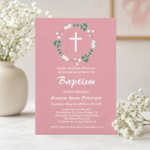 Dusty Pink White Cross Floral Crest Baptism 