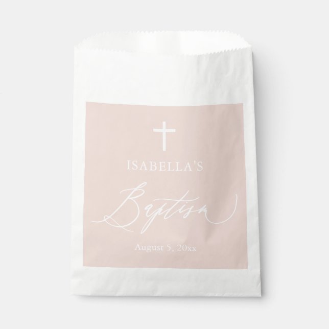 Dusty Pink White Cross Girl Baptism Favour Bags (Front)