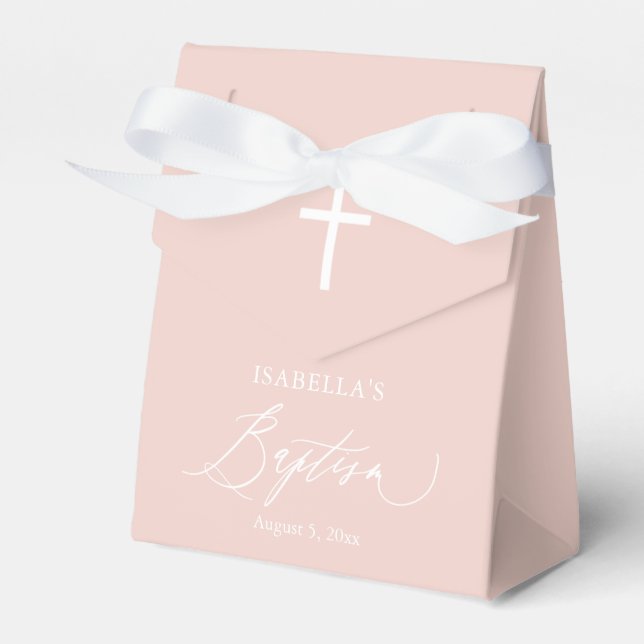 Dusty Pink White Cross Girl Baptism Favour Box (Front Side)