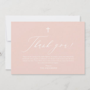 Dusty Pink White Cross Girl Baptism Thank You Card