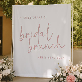 Dusty Pink & White Minimal Bridal Brunch Backdrop Tapestry