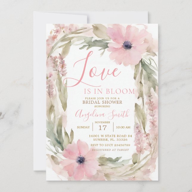 DUSTY PINK Wild flower Bridal Shower  Invitation (Front)