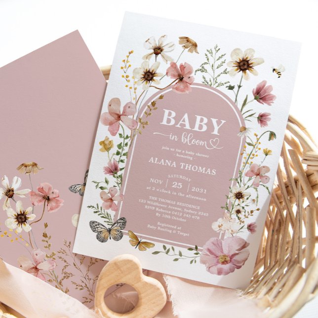 Dusty Pink Wildflower Baby in Bloom Girl Shower Invitation (Creator Uploaded)