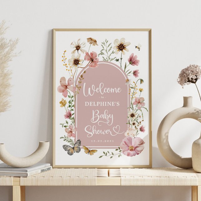 Dusty Pink Wildflower Baby in Bloom Shower Welcome Poster (Creator Uploaded)