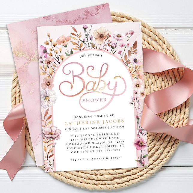 Dusty Pink Wildflower Baby Shower Invitation – Ele (Wildflower Baby Shower Invitation)