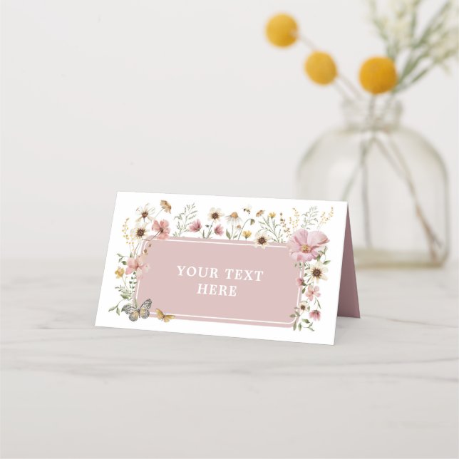 Dusty Pink Wildflower Birthday Food Label Place Card (Front)