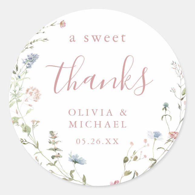 Dusty Pink Wildflower Rustic Boho thank you favour Classic Round Sticker (Front)