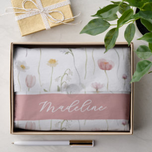 Dusty Pink Wildflower Watercolor Monogram Tissue Paper