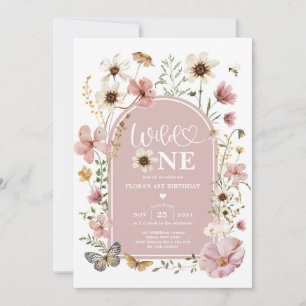Dusty Pink Wildflower Wild One First Birthday Girl Invitation