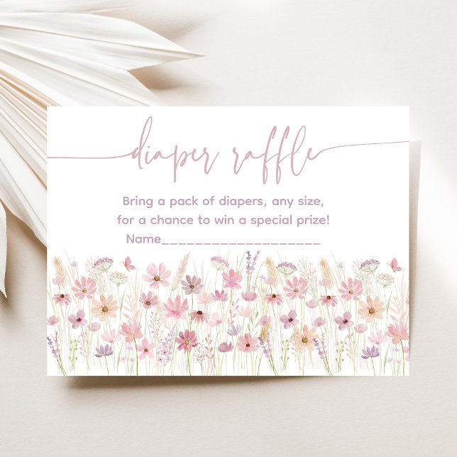Dusty Pink Wildflowers Baby Shower Diaper Raffle Enclosure Card (Creator Uploaded)