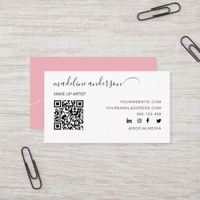Dusty Pink With QR Code Professional Business Card (Front/Back In Situ)