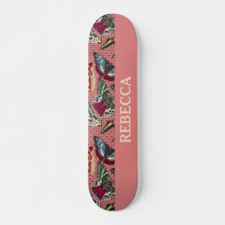 Dusty Pink with Vintage Butterfly Illustrations Skateboard