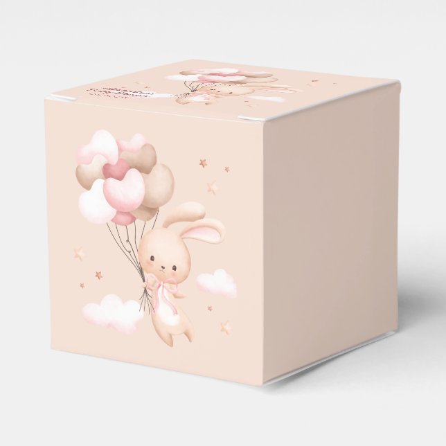 Dusty Pink Woodland Bunny Baby Shower Favour Box (Front Side)