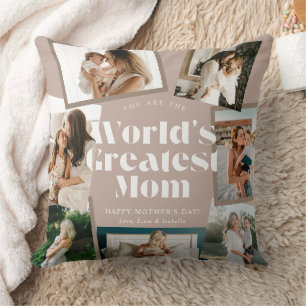 Dusty Pink World's Greatest Mom 7 Photo Collage Cushion