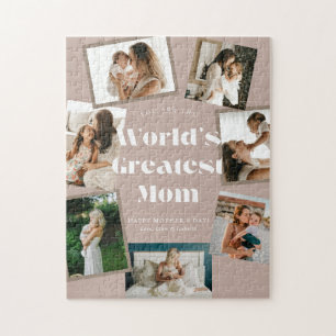 Dusty Pink World's Greatest Mom 7 Photo Collage Jigsaw Puzzle