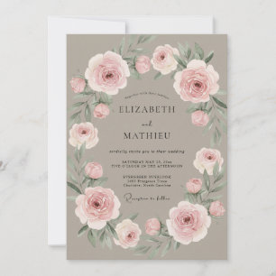 Dusty Pink Wreath Wedding Invitation