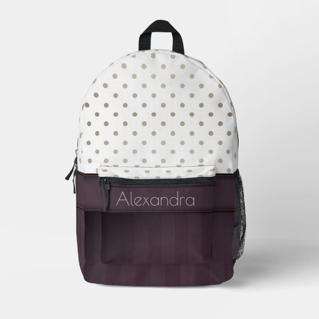 Dusty Plum and Tawny Polka Dot Design with Name Printed Backpack (Front)