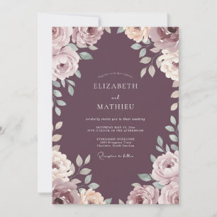 Dusty Plum Blush Rose Wedding Invitation