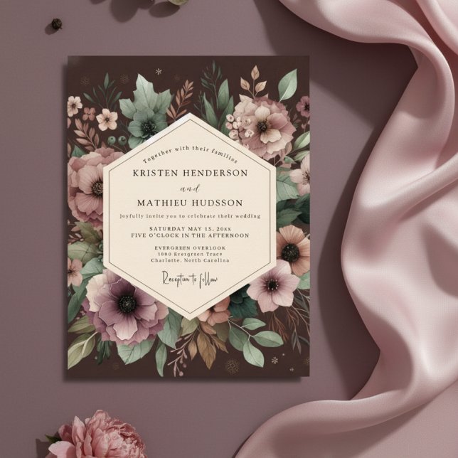 Dusty Plum Botanical Romance Wedding Invitation (Creator Uploaded)