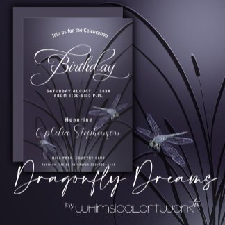 Dusty Plum Dragonfly Birthday Invitation