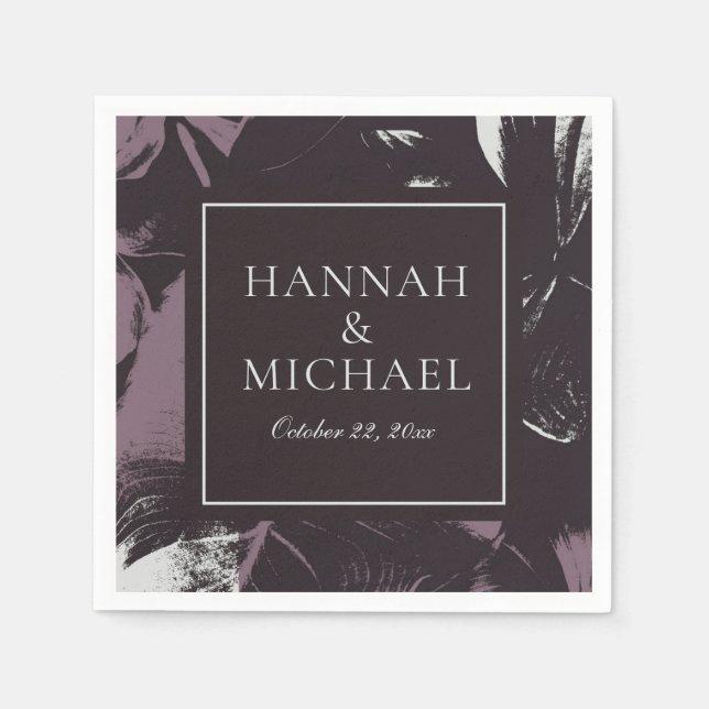 Dusty Plum Eggplant Abstract Floral Wedding Napkin (Front)