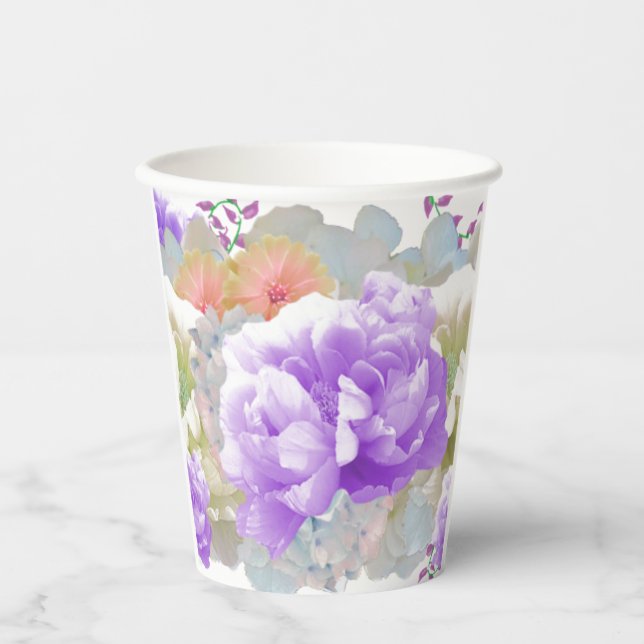 Dusty Plum Floral Bouquet Paper Cups (Front)