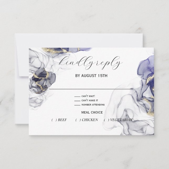 Dusty Plum Fluid Ink RSVP Card (Front)