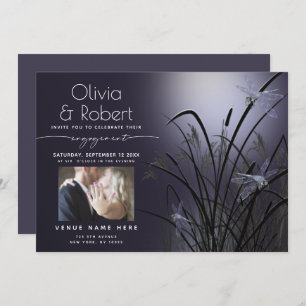 Dusty Plum Glow Engagement Moonlight Dragonfly Invitation