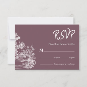Dusty Plum Line Art Botanical Wedding RSVP Card