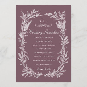 Dusty Plum Line Art Botanical Wedding Timeline Programme
