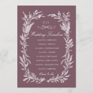 Dusty Plum Line Art Botanical Wedding Timeline Programme