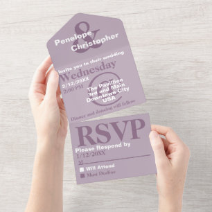 Dusty Plum Modern Typography Big Symbols Wedding  All In One Invitation