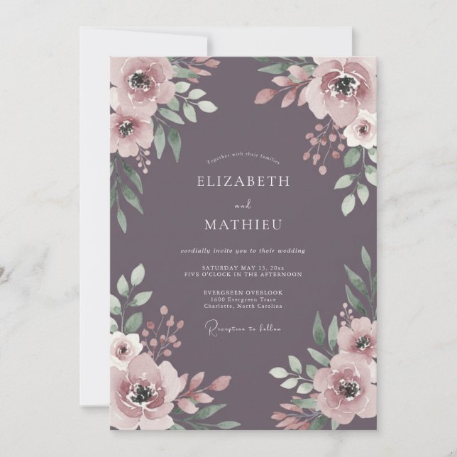 Dusty Plum Painted Wedding Invitation (Front)