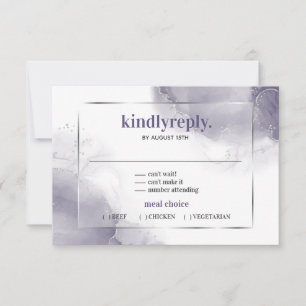 Dusty Plum Purple Silver Minimalist RSVP Card